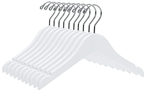 Quality 12 Inch White Kids Wooden Hangers - Children Hangers with Multifunctional Notches & 360 Degree Swivel Chrome Hook - Kid Coat Hangers for Clothes Size 8 and Smaller (White, 20)