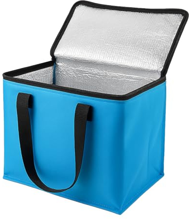 TIJAR® Hot Food and Cooler Bag, 12L, Insulated Bag and Carrying Handle, Collapsible Medium Size Cool Bag, Lunch Bag, Cool Box, Grocery Shopping Bags, Cooling Bag for Camping BBQ Outdoor (Blue 12L)