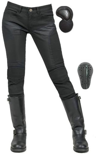 HOMDECR Jeans da Moto da Donna Pantaloni da Motociclista in Denim Impermeabili Protezione Impermeabile Pantaloni da Moto da Ciclismo Jeans da Motociclista Elasticizzati con 4 Protezioni (XS)