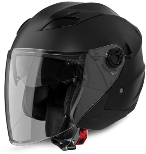 VINZ Calobra Casque Jet avec Visière Solaire et Visière | Casque de Scooter Moto | Certifié ECE 22.06 | Tailles XS-XXL - Noir Mat