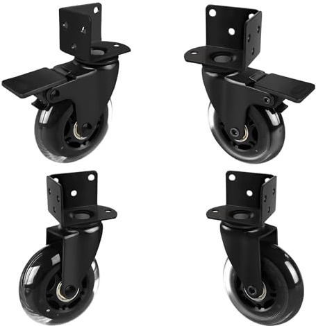 3 Side Mount Caster Wheels, Hirate Heavy Duty L- Shaped Swivel Plate Casters (2 with Brake, 2 No Brake) Industrial Casters for Furniture, Kitchen Cabinet, Baby Bed, Table, Loading Capacity 600 Lbs