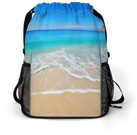 Sporttasche für Damen und Herren, Strand- und Seereisen, Seesack, großes Fassungsvermögen, Sport-Rucksack mit Kordelzug, Stil, 45.5x41.5x36cm
