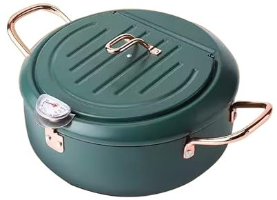 Olla para Freidora, Freidora de Aceite de 3L con Termómetro, Freidora Antiadherente, para Patatas Fritas Tempura/Francés/Pescado/Pollo (Color : Green, Size : 35cm/13.7in)