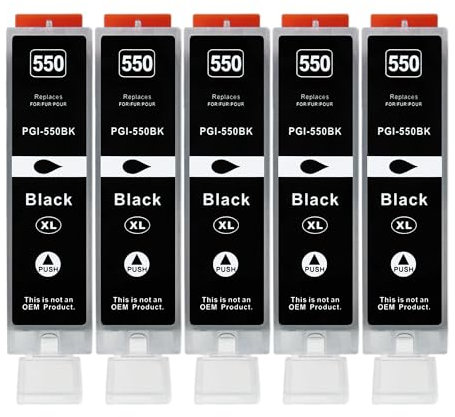 5 XXL Druckerpatronen kompatibel zu PGI-550 BK Schwarz für Canon PIXMA IP7250 IP8750 MG5450 MG5550 MG5650 MG6350 MG6450 MG6650 MG7150 MG7550 MX725 MX925 IX6850