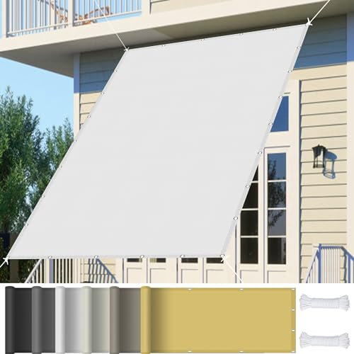 Sonnensegel Balkon 4.8 x 6.2 m, Wasserdicht 98% UV Schutz Sonnensegel Balkon ohne Bohren inkl Befestigungsseile für Garten Terrasse, Weiß