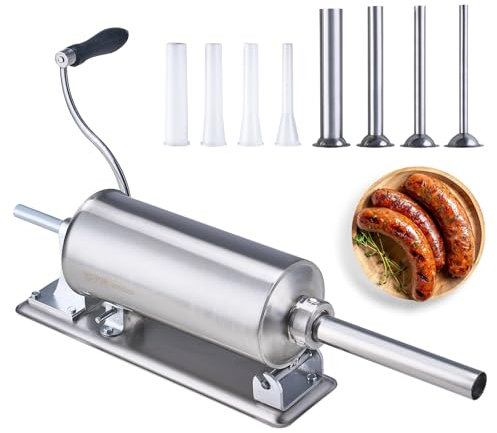 VEVOR Poussoir à Saucisses Manuel 2,5 L, Machine à Saucisses Horizontale avec Pince de Type U, Ensacheuse Saucisse en Acier Inoxydable Alimentaire, 8 Tubes de Remplissage, pour Cuisine Restaurant
