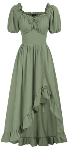 Scarlet Darkness Abito Rinascimentale da Donna Cottagecore Corsetto Abito con Volant Maxi Abito con Tasche, Verde Chiaro, M