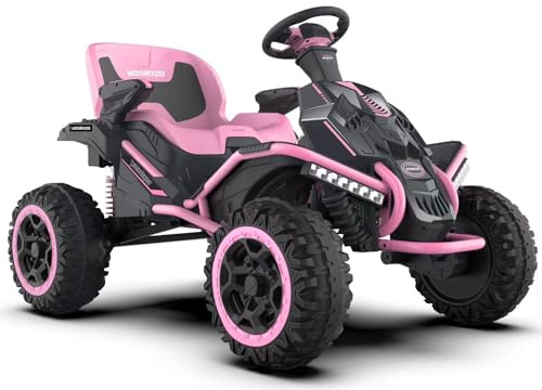 24V Ride on Toy for Big Children, Kids' Electric Vehicles Outdoor Race Toy with 4 Strong Motors Total 300W Bluetooth Speaker and 24V 7AH Big Battery, Adjustable Seat, Electric Cars (Pink)
