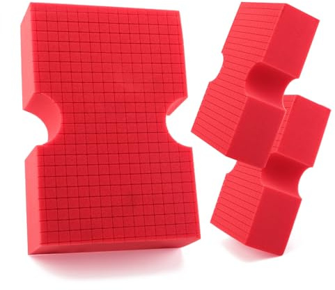 SPTA - Esponja de Lavado de Coche, Paquete de 3 esponjas Rojas Grandes, Esponja de Limpieza de Coche sin arañazos, Esponja Duradera de Corte Cruzado para Limpieza automática Multiusos de Superficies