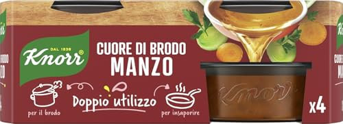 Knorr Cuore di Brodo Manzo, Pronto da Diluire, con Verdure da Agricoltura Sostenibile, Senza Glutine, Senza Glutammato*, Senza Conservanti, 4 Vaschette da 28g