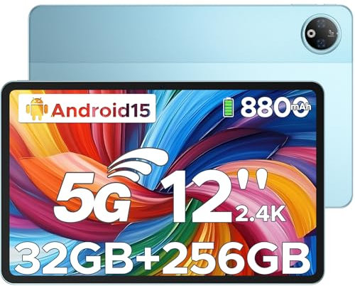 DOOGEE V Pad 5G Tablet 12 Pulgadas Android 15, SIM 5G Mediatek 7050, 32(8+24) GB RAM+256GB ROM, 2.4K IPS 90Hz, 7.0mm Tablet con SIM, 8800mAh 18W/13MP+8MP/4 Altavoces/WiFi6/FACE ID