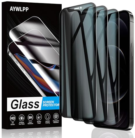AYWLPP Privacy Screen Protector for iPhone 12/12 Pro Accessories, Anti-Spy Tempered Glass Film, Ultra Durable 9H Hardness, Anti-Scratch, Bubble-Free, Easy Installation, 3-Pack Each