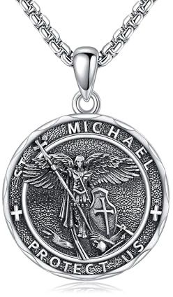 CUPENDA Halskette mit Heiligem Michael für Herren 925er Sterlingsilber Halskette mit Erzengel Michael Amulett Schutz Religiöse christliche Schmuckgeschenke für Männer
