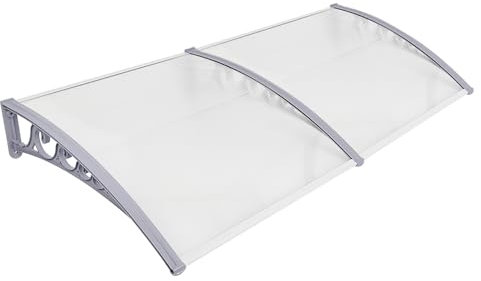 Auvent de Porte d'entrée Toit Marquise en Polycarbonate Porte Résistante Toit Abri Protection Contre La Pluie et UV Transparent,DIY (Gris et Blanc, 80 * 240 * 23cm)