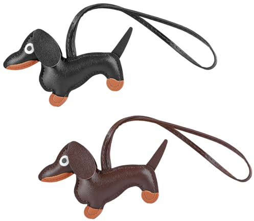 LIURFLNC 2 Stück Dackel Anhänger, Dackel Schlüsselanhänger, Taschenanhänger Welpe Hundetasche Deko, Glücksbringer Taschen Anhänger Dackel Deko Keychain für Frauen Männer Geschenke