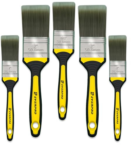 EVERPRO Premium 5 Pcs Wall Paint Brushes Set - Professional-Grade Painting Brushes for Smooth Finish, Easy to Clean, Perfect for Interior Decoration & Exterior Painting 2 x 2-1 x 1.5-2 x 1