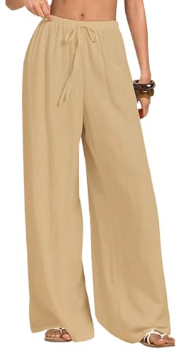 Neteson Pantaloni Lino Donna Estivi Leggeri Pantaloni Larghi Elastica Vita Alta Elegante Casual Pantaloni Spiaggia Gamba Larga con Tasca