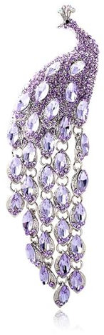 RGYBAO Elegante Pfauen-Brosche mit langem Schwanz, Partyschmuck, elegante Anstecknadel, Legierung, Textur für Hochzeit und Abend, 4x14cm, Metall, Kein Edelstein