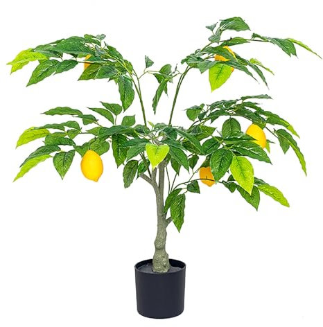 CURBX Limonero Artificial Grande, Pequeño Árbol De Limón Sintético, Planta En Maceta para Interior Y Exterior, para Dormitorio, Sala De Estar, Baño, Escritorio, Cocina(130cm/4.3ft)