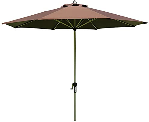 Parasol de terrasse d'extérieur de 2,7 m, résistant aux UV, à 8 Baleines, imperméable, Coupe-Vent et à manivelle, pour terrasses, plages et marchés, Kaki/Marron/Vert Fonc(Brown)
