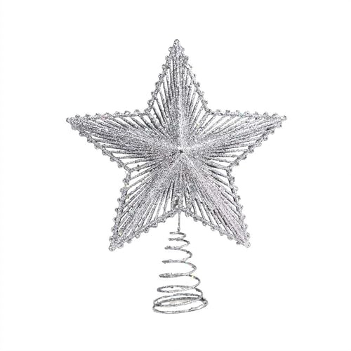 Puntale per albero di Natale, decorazione scintillante a stella a 5 punte per casa, centro commerciale, ufficio e feste, 23 x 19,5 cm (argentato)