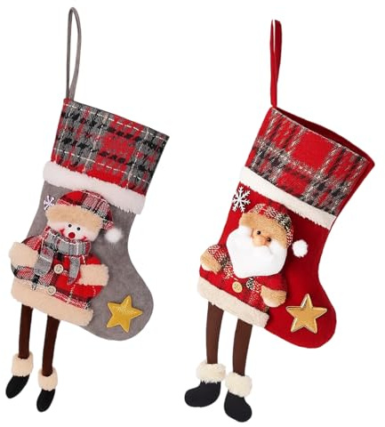 AevYxq 2 Weihnachtsstrümpfe, Festliche Weihnachtsstrümpf Personalisiert, Christmas Stocking, Nikolausstrumpf, Weihnachtssocken Kamin, 34 cm x 18 cm, Ideal für Weihnachtsbaum und Kinderzimmer