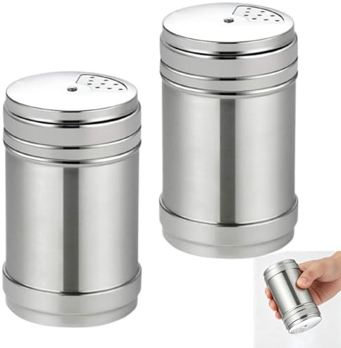 Salero de acero inoxidable de 2 uds, azucarero giratorio Manual con botella de condimento con orificio de vertido ajustable para azúcar salado (METRO)