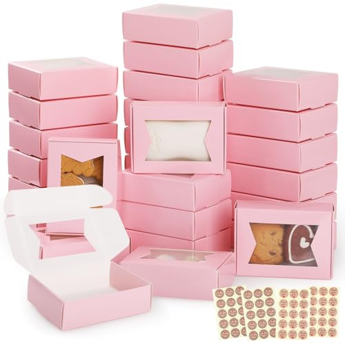 40 Stück Kraftpapier Box mit Sichtfenster,GeeRic Weihnachtskeks-Keksbox (9.7 * 7 * 3CM), Backwaren Backen Süßigkeitenboxen für Gebäck, Muffins, Macarons, Keksbox