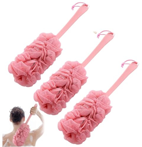 3 confezioni di luffa con manico in rete morbida doccia luffa su un bastoncino scrubber per la schiena spazzola per doccia in spugna densa schiumosa per uomini e donne esfoliazione delicata..