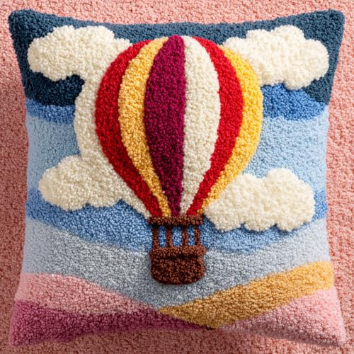 Henypt Kit De Gancho De Cierre, globo aerostático Kits De Gancho Pestillo DIY Decorativo Almohada Bordado De Punto De Cruz Kit de Cojines con Cierre de Pestillo 43x43cm