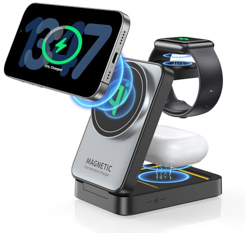 3 in 1 Ladestation Apple Watch und iPhone, Induktive Ladestation Ladegerät für iPhone 17 16 15 14 13 12 11 Pro Max SE X XS XR 8 Serie & Apple Watch & Air Pods Pro, Kabelloses Wireless Charger