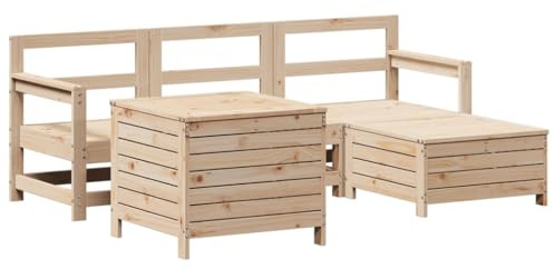 Owoxanthellate Set di mobili da giardino in legno di pino massiccio, 62 cm, divano ad angolo, divano centrale, sgabello, effetto stecche, robusto, per balcone, terrazza, giardino