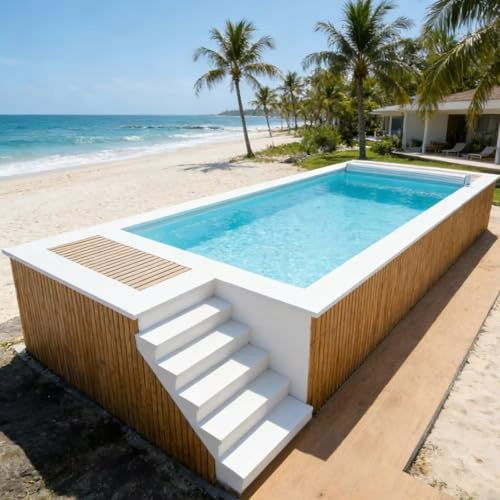Piscina prefabbricata di grande capacità Piscina elegante fuori terra in vetroresina Piscina moderna rettangolare per villa ideale per feste e riunioni sociali