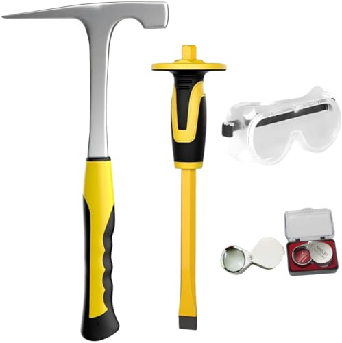 VRTYVEYBB Juego de 4 martillos de geología con cincel, construcción de acero de 32 onzas, base de plástico ABS, cabeza cuadrada y punta puntiaguda para caza de rocas y trabajo de campo