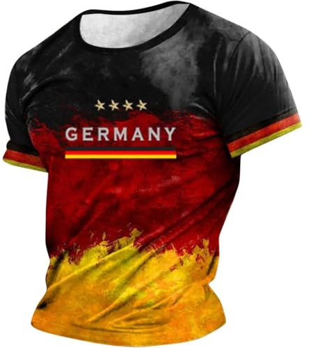 Deutschland Trikot 2026, Vintage 3D Druck Fußball T-Shirt Rundhals Kurzarm Wm Trikot Fanshirt Sommer Fußball Tee Shirt Lässige Loose Sportshirt Regular Fit T-Shirts Fitness Gym Shirts Laufshirt