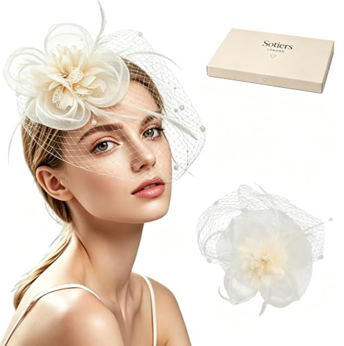 Sotiers Fascinator for Weddings, Elegant Fascinator Hat for Women Cream