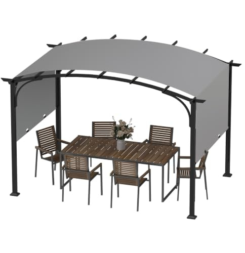 GOPLUS Pérgola Retráctil para Exterior, 305x246x233 cm (Gris) | Cenador de Jardín con Estructura Metálica y Tejido de Poliéster, Arco Jardín con Toldo para Patio, Terraza, Porche