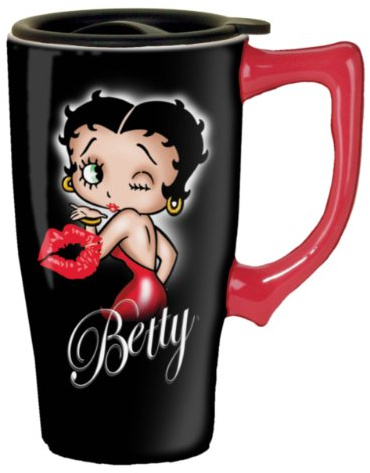 Spoontiques - Insulated Travel Mug - Betty Boop Hearts Ceramic Coffee Cup - Coffee Lovers Gift - Funny Coffee Mug - 15 oz - Black