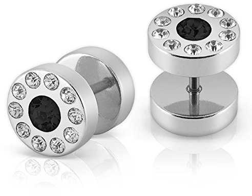 SoulCats Dos Fakeplugs Semental Fake Plug Zirconia Strass púrpura Rosa Negro Blanco, Farbe:Negro