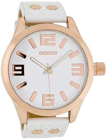 Oozoo Damenuhr mit Lederband 46 MM Weiss/Rosegold C1150