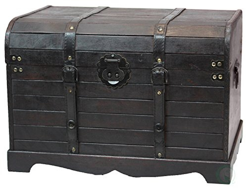 Vintiquewise Antique Style Black Wooden Steamer Trunk Coffee Table, Storage Chest with Lid, Hope Chest Storage, Blanket Trunk for Living Room or Bedroom