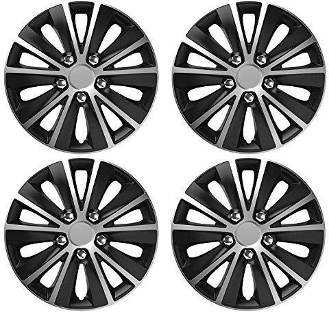 UKB4C 13 14 15 16 Alloy Look Black & Silver Stripe Multi-Spoke Wheel Trims Hub Caps Covers Protectors (15)