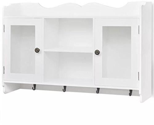 yorten Wandschrank Küchenschrank Landhaus Bücher/DVD/Gläser Schrank Regal MDF Weiß mit den 4 Haken