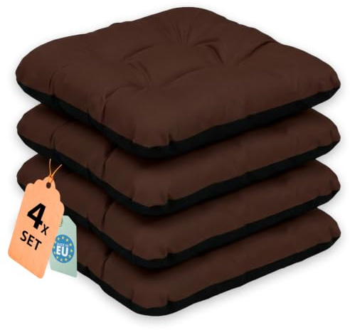 Outdoor Sitzkissen Stuhlkissen - 4er Set - 45 x 45 cm - Made in EU, Wasserdichtes & UV-beständig Gartenkissen - Stuhlauflage Stuhlpolster für Balkonstühle - Braun