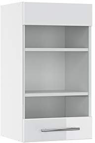 Vicco Küchenglasschrank Fame-Line, Glashängeschrank, Weiß Hochglanz/Weiß, 40 cm