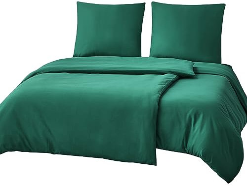 RUIKASI Bettwäsche 135x200 Grün 4teilig - Jagdgrün Mikrofaser Bettwäsche-Sets Oeko-TEX, 2 Bettbezüge 135x200cm + 2 Kissenbezüge 80x80cm mit Reißverschluss, Weich und Bügelfrei