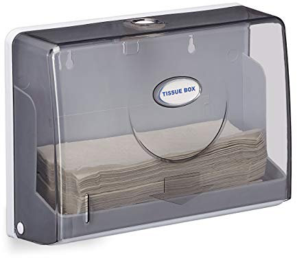 Relaxdays Dispensador Toallas Papel, Formato H2, Secamanos, Expendedor Tisú Industrial, 20,5x27,5 x10 cm, Gris y Blanco