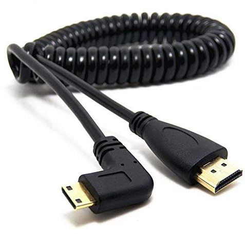 Mini-HDMI auf HDMI, Mini-HDMI-Stecker auf HDMI-Stecker, Konverterkabel, rechtwinklig und links abgewinkelt, Mini-HDMI-Kabel (Spiralkabel, rechtwinklig)