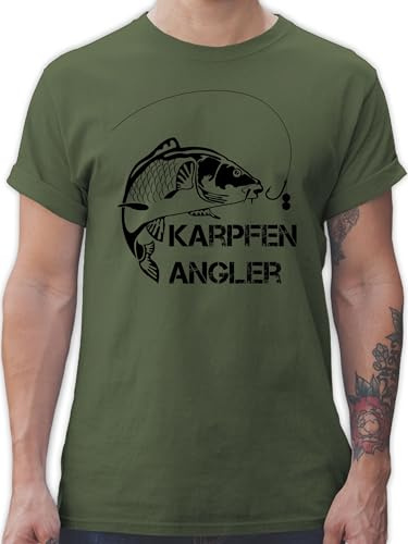 T-Shirt Herren - Geschenke & Angeln Zubehör - Karpfen Angler - 3XL - Army Grün - Fisch Tshirt. angelshirts Angel Schrift Tshirt Vatertagsgeschenk angelbekleidung Fischerei Angler/Fisch Shirt