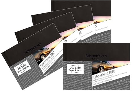 AVERY Zweckform 222D-5 Hardcover Fahrtenbuch PKW (Finanzamt anerkannt, DIN A6 quer 148x105mm, 80 Seiten|230 Fahrten, Deutschland & Österreich, Abgrenzung privater/geschäftlicher Fahrten) 5er-Pack
